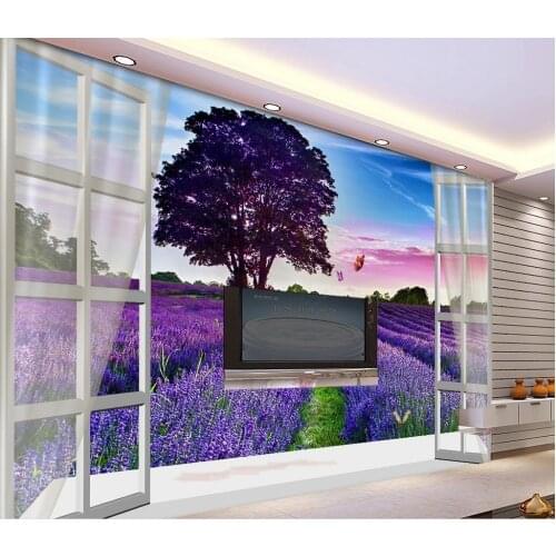 TV backdrop beautiful lavender fields 3d room wallpaper landscape 3d wallpaper nature Home Decoration