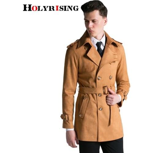 Holyrising men short trench jacket Men Faux suede jacket slim fit classic double-breasted men jacket 3 color S-6XL #18083-5