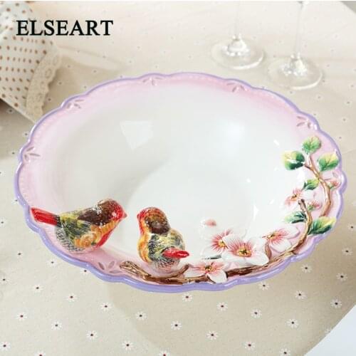 Ceramic fruit plate with red bird lover animal porcelain bowl dish figurine for candy decoration home deco