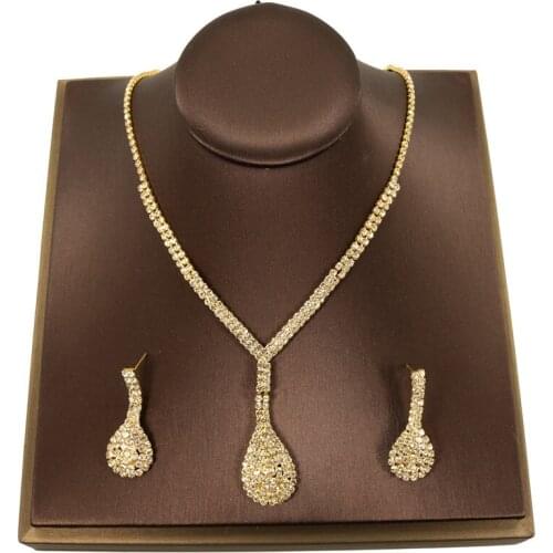 Exquisite Fashion Simple Cubic Zirconia Shiny Crystal Women Earrings Necklace Set For Brides Wedding Costume Jewelry Set