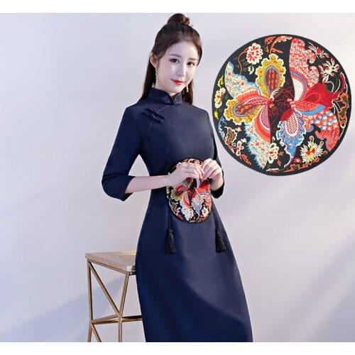 Creative Round Butterfly Embroidery Craft Clothes Decorative Patch Chinese Style Large Cheongsam Wedding Cloth Stickers