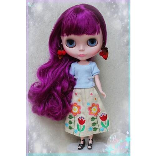 Blygirl Blyth doll Nude doll purple bangs hair 30cm ordinary body dolls for changing makeup can replace the multi-joint body