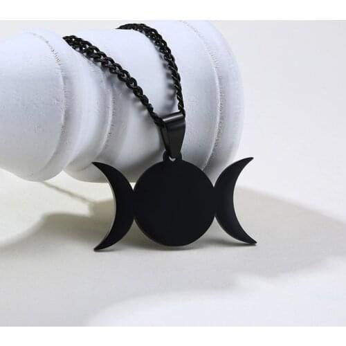 MOON PHASES TRIPLE GODDESS PENDANT IN STAINLESS STEEL WICCAN GODDESS CRONE NECKLACE UNISEX JEWELRY