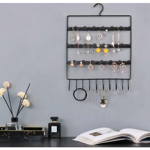 Metal Jewelry Display Rack 205 Holes 10 Hooks Stud Earrings Organizer Stand Ring Bracelets Necklace Storage Holder Wall Hanging