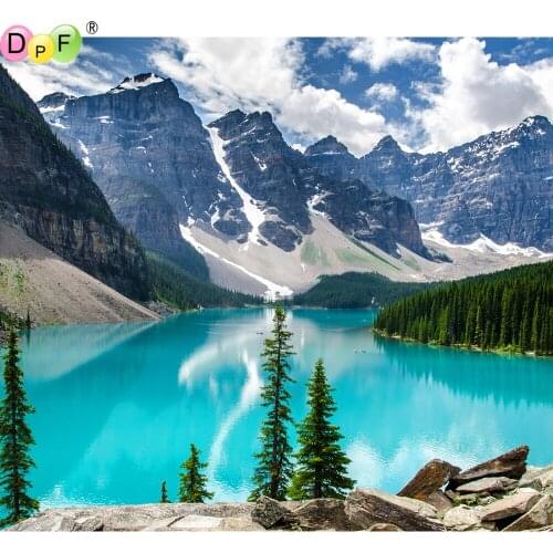 DIY Blue lake and mountain full square diamond painting cross stitch needlework diamond embroidery home decor mosaic kits