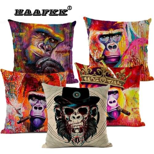 Forest Animal Cushion Cover Family Decoration Lion Monkey Pillow Cover Flax 45x45cm Pillow Holder Childrens Gift Pillow