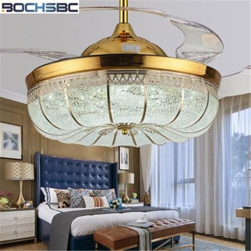 BOCHSBC Invisible Ceiling Fan Light With European Luxury For Living Room Dining Room Bedroom LED Intelligent Remote Control