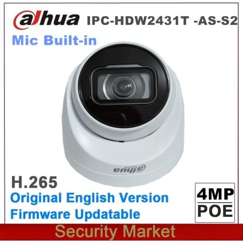 Original Dahua IP 4MP IPC-HDW2431T-AS-S2 Replace IPC-HDW4433C-A WDR POE IR Eyeball Network Camera Built-In Mic