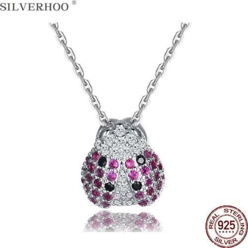 SILVERHOO 925 Sterling Silver Sparkling Beetle Pendant Necklaces For Women Dazzling Cubic Zircon Necklace Hot Sale Fine Jewelry