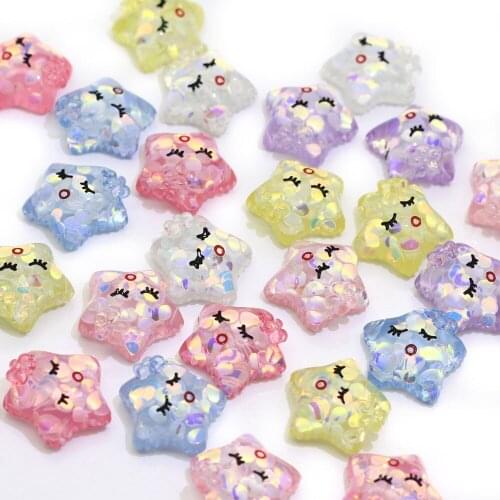 100/50pcs Face Sequins Five Pointed Star Flat Back Resin Cabochon Charms For DIY Kit Supplies