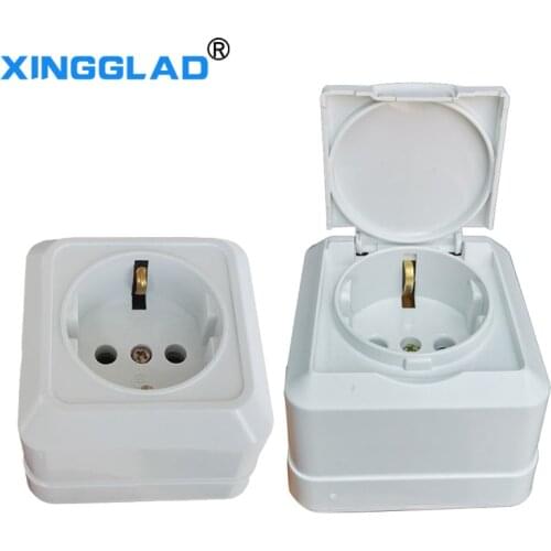 EU Plug Wall Socket 1 Outlet Surface Mount Charger Adapter Charging 250V 16A Electric Schuko Power Supply Waterproof CE