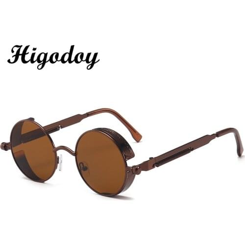 Higodoy Retro Round Metal Sunglasses Men Vintage Spring Legs Steampunk Sunglasses for Women Goggle Uv400 Ladies Sunglasses Gafas