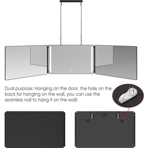Folding Makeup Mirror 3-Way Make Mirrorwith Led Self Hairdressing Mirror Three-fold Mirror Hair Cutting Styling DIY Haircut Tool