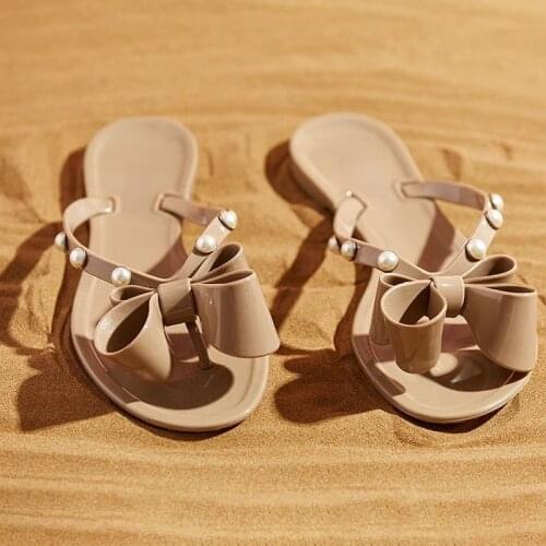 2021 Summer Fashion Pearl Womens Shoes Bowknot Women Flat Sandals Fashion Open Toe Solid Color Womens Shoes Outdoor Plus Size