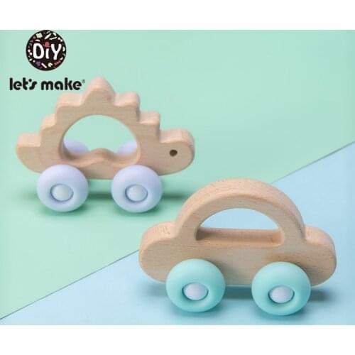 Lets Make 1PC Elephant Car Wooden Teether Animal Car Ecofriendly Baby Crib Toy Wooden Baby Accessories Wooden Teether Toys