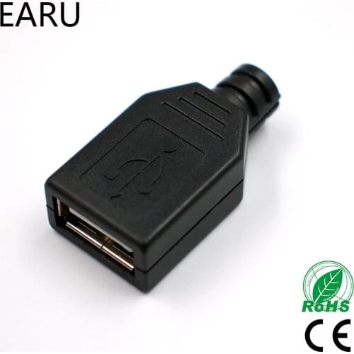 DIY 10pcs Type A Female USB 4 Pin Plug Socket Connector With Black Plastic Cover USB 2.0 Connect Adapter PCB SDA Data Cable Line