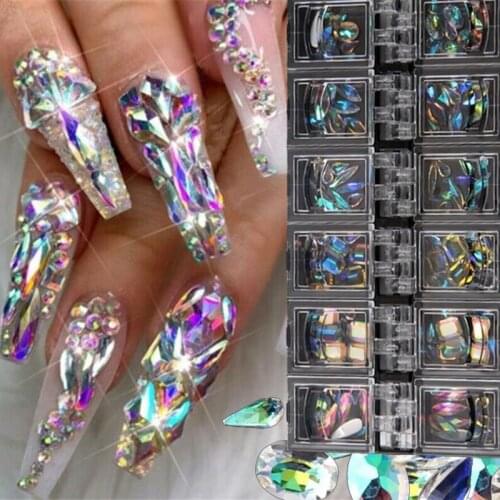 12 grid/box nail AB diamond gem nail sequins 3D crystal rhinestone glass shiny nail art decoration