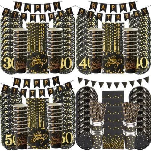 30 40 50 60 Years Anniversary Birthday Party Paper plates cups 30th 50th Party Number Balloon Happy Birthday Party Decorations