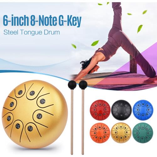 6-inch Mini 8-Tone Steel Tongue Drum G Key Percussion Instrument Hand Pan Drum with Drum Mallets Carry Pouch Music Book