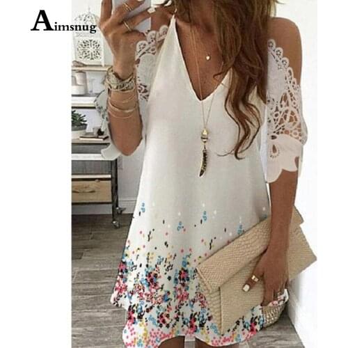 Aimsnug Women Elegant Short Mini Dress Vintage Print Summer Beach Dress 2021 Plus size Ladies Bohemian A-line Dresses Femme 5xl