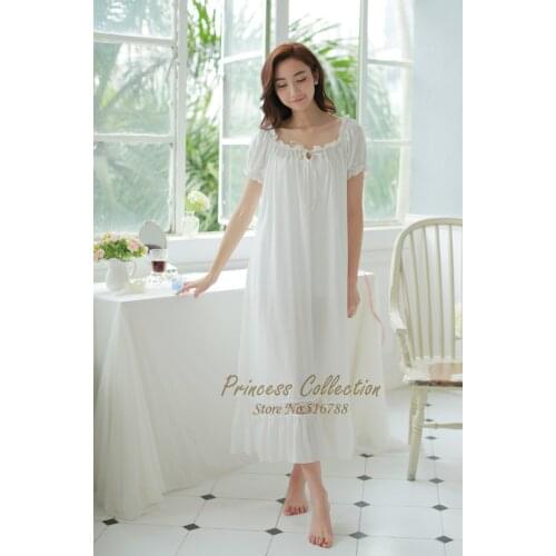 Free Shipping 2016 New Summer Womens Long Sleepwear Princess Nightgown Beige Nightshirt Thin Pijamas
