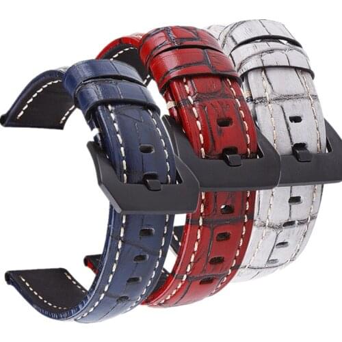 20mm 22mm 24mm 26mm Brand watachband Crazy Horse Leather Handmade Wrist Watch Band Brushed Buckle For PAM strap