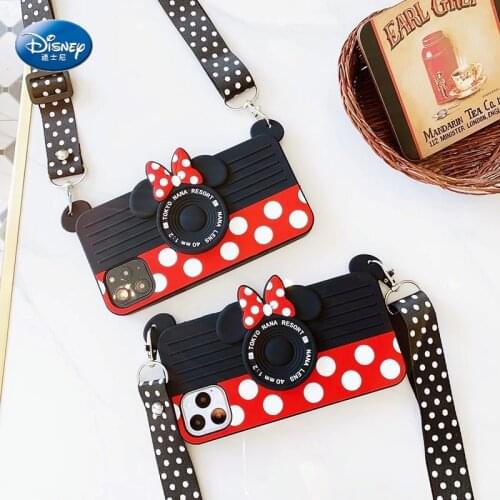 Disney Minnie Camera Shape Phone Case For iphone 7 8 Plus X XS MAX XR case For iphone 11 12 Pro Max With Lanyard Soft Cover