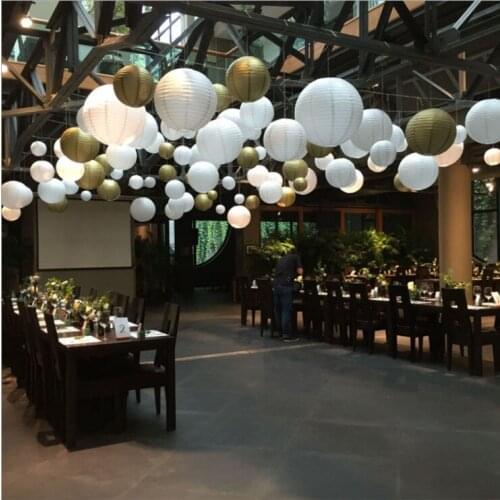 10pcs/lot Gold/gray Chinese Tissue Paper lanterns Hanging Wedding Decorations Birthday Party Supplies