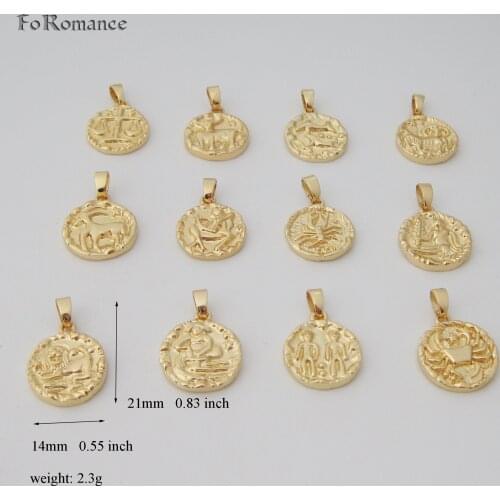 Foromance/ YELLOW GOLD GP 18" NECKLACE &12 CONSTELLATIONS Scorpio Virgo Leo Aquarius Pisces Taurus PENDANT HANGS 0.83 inch