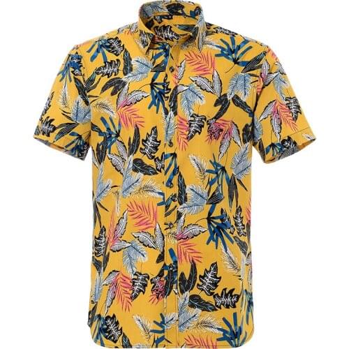 Hawaiian Cotton Summer 100% Mens Shirt Printed Beach Short Sleeve Regular Fit US Size