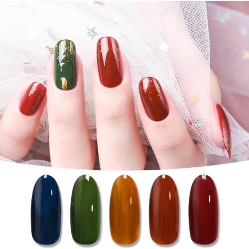 KADS New Jelly Nail Polish 9.5ml Quick-drying Translucent Nail Art Lacquer Varnish Polish 5 Autumn Winter Colors Purplish Red