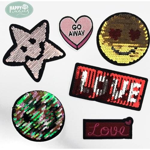 Happymems 6 Different Style Love Smile Iron On Patches For DIY Smiley Face Sequin Patches