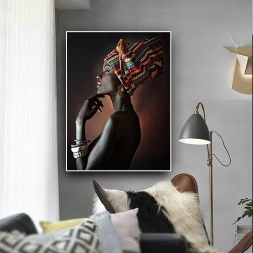 Indian Headband African Women Portrait Canvas Painting Cuadros Decoracion Salon Wall Art Canvas Nordic Decoration Home Posters