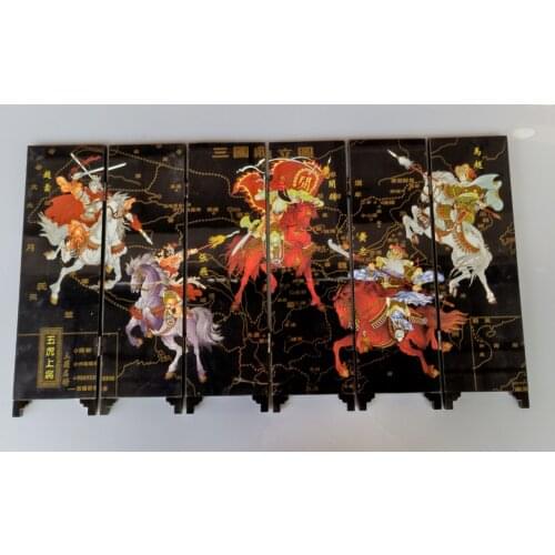 China Collect Exquisite Lacquer PaIntIng Five Generals Small Folding Screens Handicraft Home Decoration