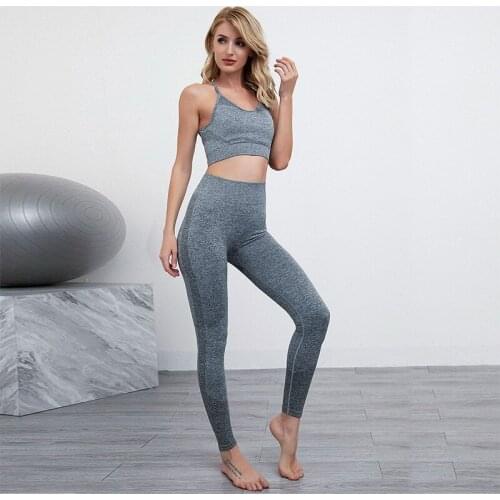 2021 Logo Custom Elasticity Seamless Workout Leggings Bra High Waist Fitness Yoga Set Pants Solid