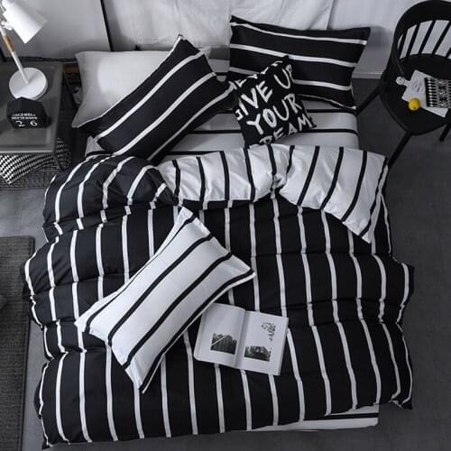 3/4pcs King Queen Size Home Textile Brief Nordic Bedding Set Men Women Bed Linen Black White Stripe Duvet Cover Pillowcase Sheet