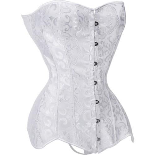 Long Torso Corset Sexy Womens Plus Size Corsets and Bustiers Overbust Floral Gothic Brocade Corselet Clothing Top White Black