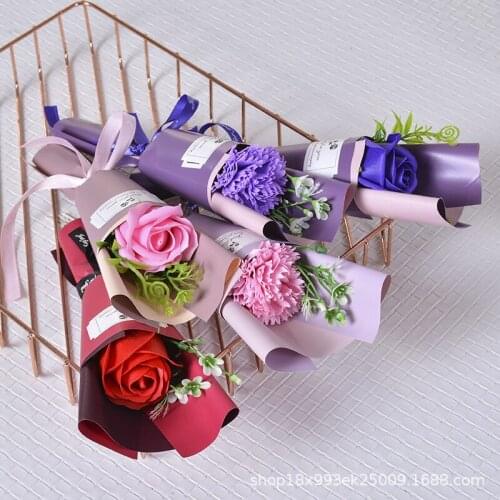 2pcs Valentines Day Creative Gift Single Soap Flower Rose Bouquet Simulation Carnation Teachers Day Gift