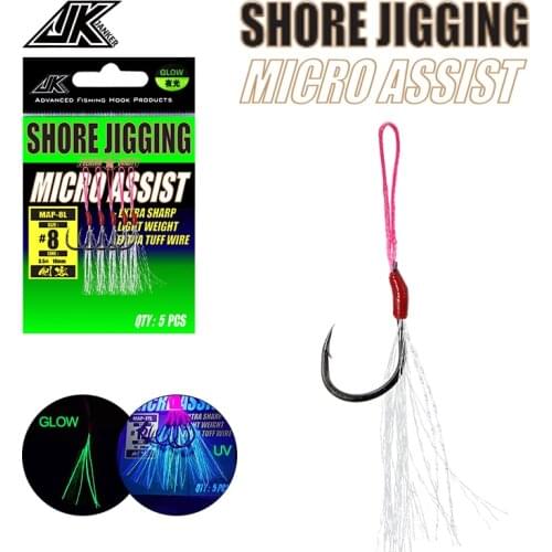 JK MAP Black Slow Jigging Fishing Hooks Glow PE Line Tied 5#-12# Saltwater Fishing Shore Jigging Micro Assist Hook Set