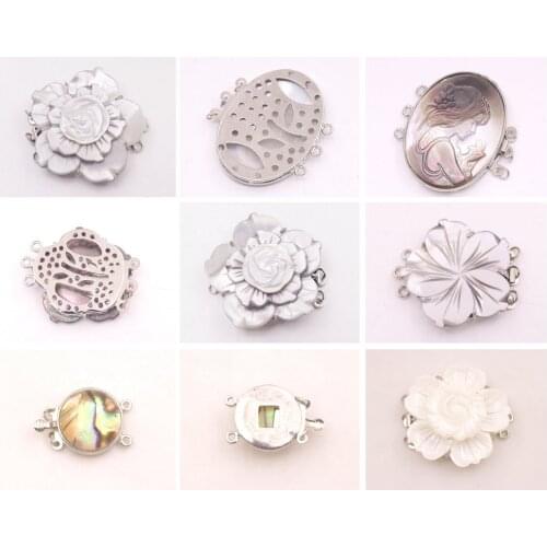 20mm-35mm Flower Shell Metal Clasp Jewelry Making Natural White Gray Choose