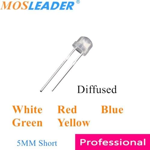 Mosleader 1000PCS 5mm Diffused straw hat led diode White Red Blue Green Yellow 4.8mm F5 Short pins Diffused leds Foggy leds