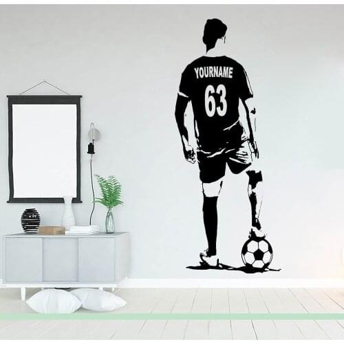 Soccer player silhouette Wall Decal Football player Custom Name and Jersey Numbers Wall sticker vinyl Bedroom Decor Poster X287