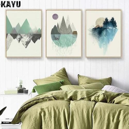 Abstract Geometric Mountain Wall Art Poster Nordic Sun Forest Landscape Canvas Painting Modern Living Room Aisle Home Decor