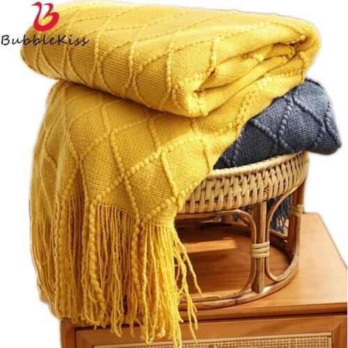 Bubble Kiss Swaddle Wrap Blankets Super Soft Yellow 130X150cm Throw Blanket Knitting Living Room Sofa Nap Home Blankets For Beds