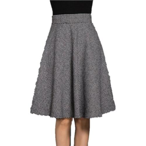 Fall winter women woolen plaid midi skirts female high waist a line plus size thick warm vintage skater skirts new fashion grey