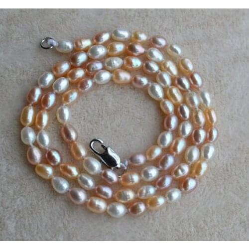100% Real Pearl Necklace,Small Size 3-4MM White Pink Purple Natural Freshwater Pearl Necklace,FLower Girls Gift Fashion Jewelry