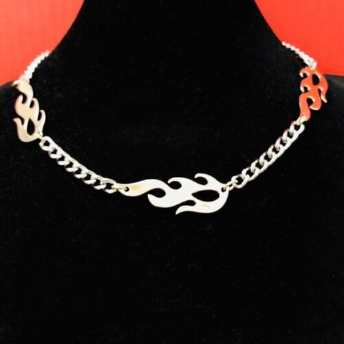 Flames Valentines Necklace, Flame Chain Choker, Chunky Chain Necklace, Y2K Punk Rock Jewelry,Curb Chain Choker