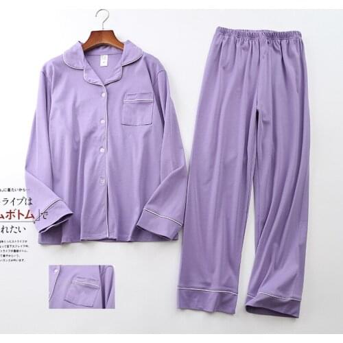 Pure Cotton Pajamas Women Spring Autumn Pure Color Knitted Cotton Fabric Large Size Comfortable Home Service Suit Couple Models