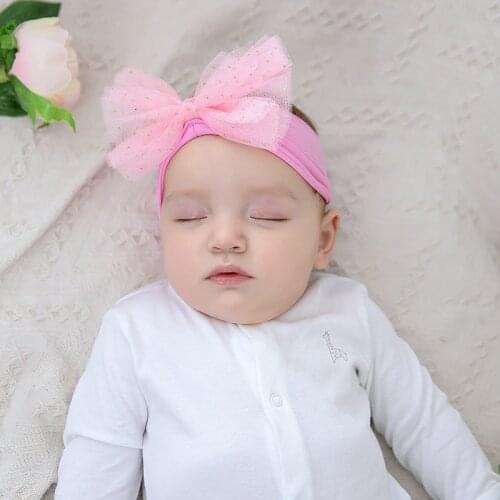 Girls Bow Headband Elastic Hair Band Cute Lace Flower Elastic Turban Big Bow Head Wrap Princess Toddler Baby Hair Accessories