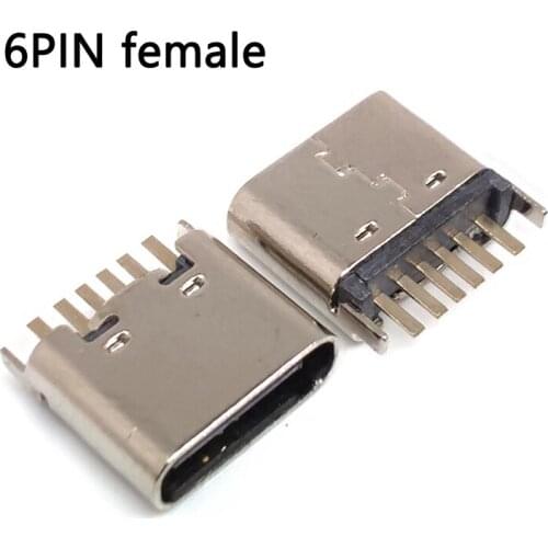 20pcs/lot 6 Pin SMT Socket Connector Micro USB Type C 3.1 Female Placement SMD DIP For PCB design PD high current fast charge